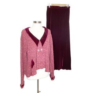 Angel Pie M Medium Dress Set Maroon Blouse Skirt Lagenlook Knit Velvet